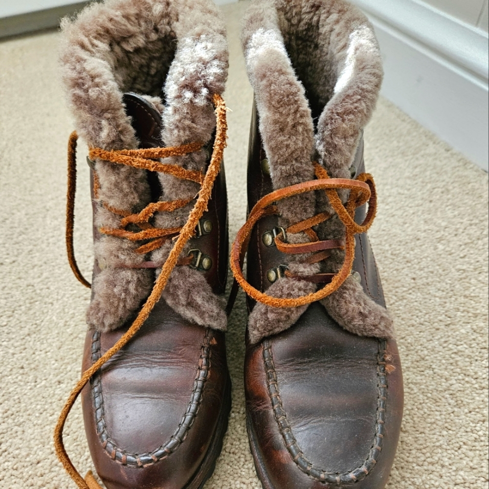 Cole Haan Brown Leather Sherpa Shearling Lined Lace up Winter Snow Boots 8.5M